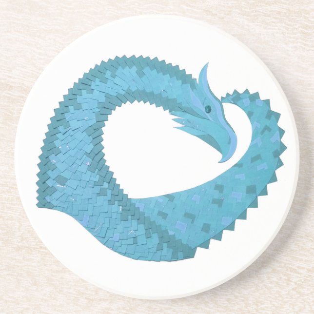 Teal heart dragon on white coaster (Front)