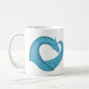 Teal heart dragon on white coffee mug
