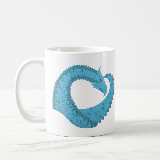 Teal heart dragon on white coffee mug (Left)