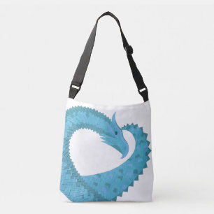 Teal heart dragon on white crossbody bag