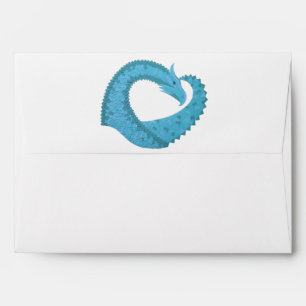 Teal heart dragon on white envelope