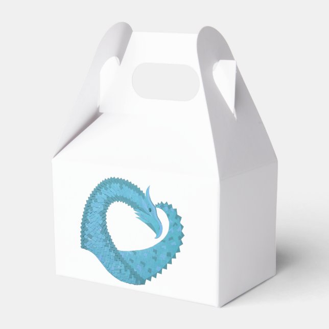 Teal heart dragon on white favour box (Front Side)