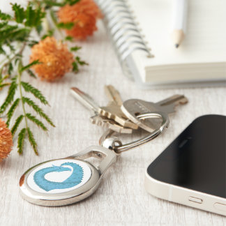 Teal heart dragon on white key ring