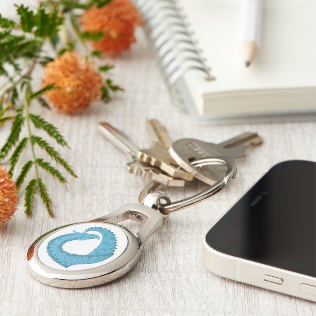 Teal heart dragon on white key ring (Side)