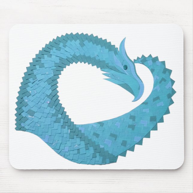 Teal heart dragon on white mouse pad (Front)