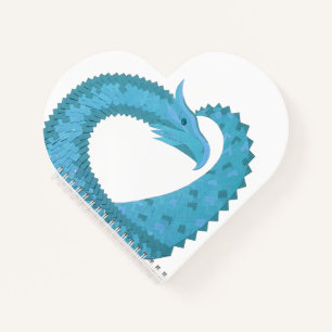 Teal heart dragon on white notebook
