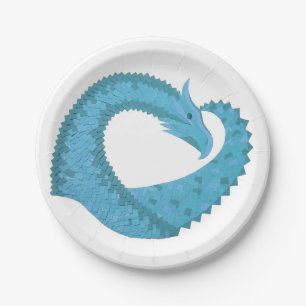 Teal heart dragon on white paper plate