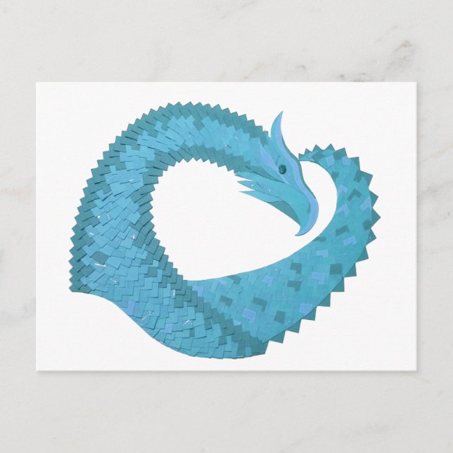 Teal heart dragon on white postcard (Front)