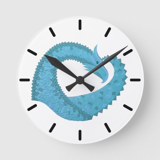Teal heart dragon on white round clock (Front)