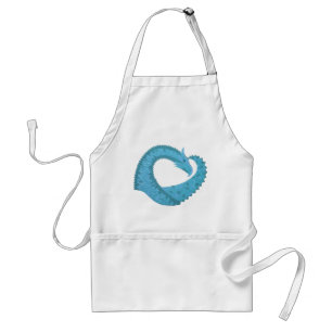 Teal heart dragon on white standard apron