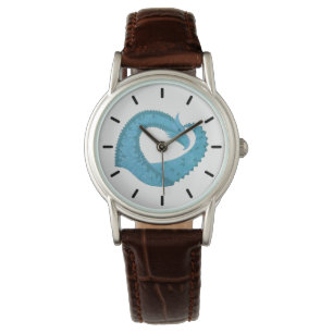 Teal heart dragon on white watch