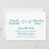 Teal Heart Equation Save the Date Invite