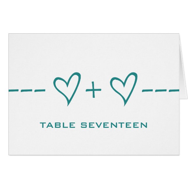 Teal Heart Equation Table Number Card (Front Horizontal)