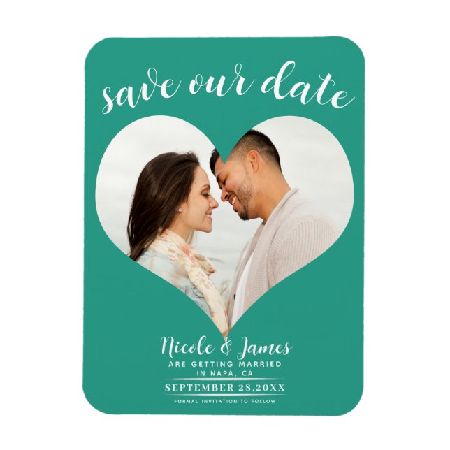 Teal Heart Photo Wedding Save the Date Magnet (Vertical)