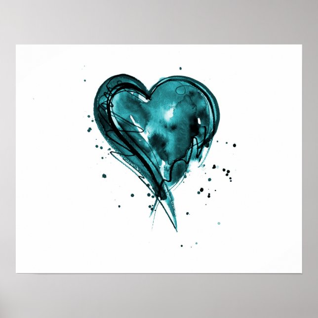 Teal Heart Watercolor Poster (Front)