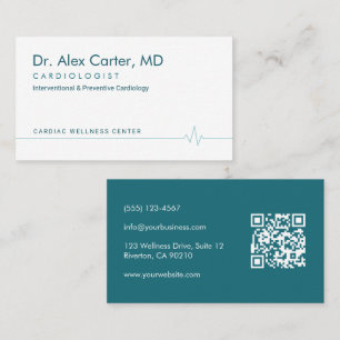 Teal Heartbeat EKG Cardiologist Doctor Business Card