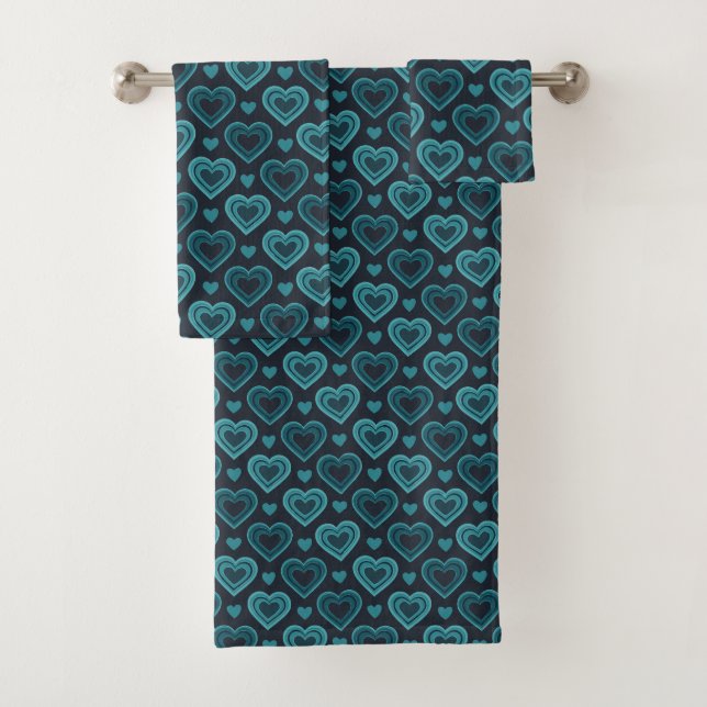 Teal Hearts Bath Towel Set (Insitu)