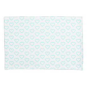 Teal Hearts on White Pillow Case or Choose Colours