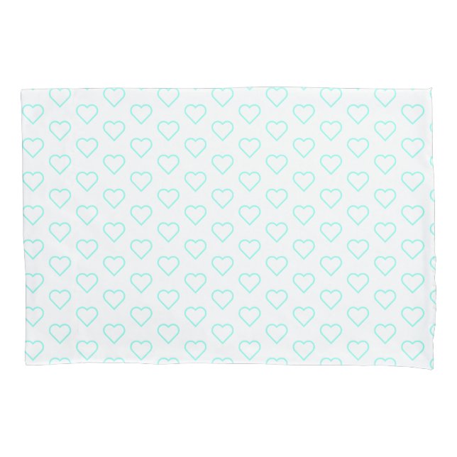 Teal Hearts on White Pillow Case or Choose Colours (Front)