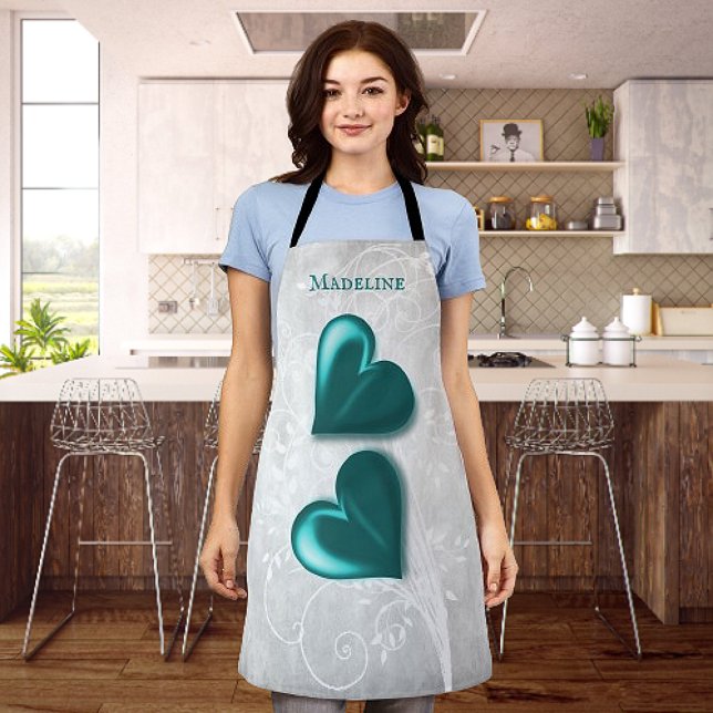 Teal Hearts Personalised Apron (Teal Hearts Personalized Apron)