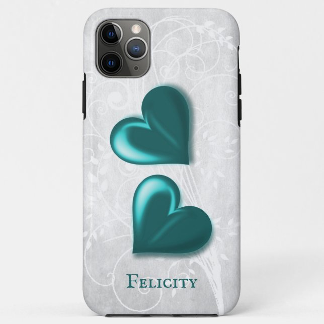 Teal Hearts Personalised Case-Mate iPhone Case (Back)