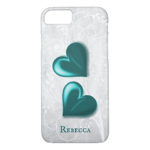 Teal Hearts Personalised Case-Mate iPhone Case