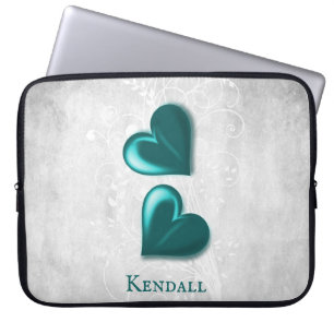 Teal Hearts Personalised Laptop Sleeve