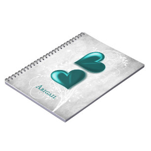 Teal Hearts Personalised Notebook