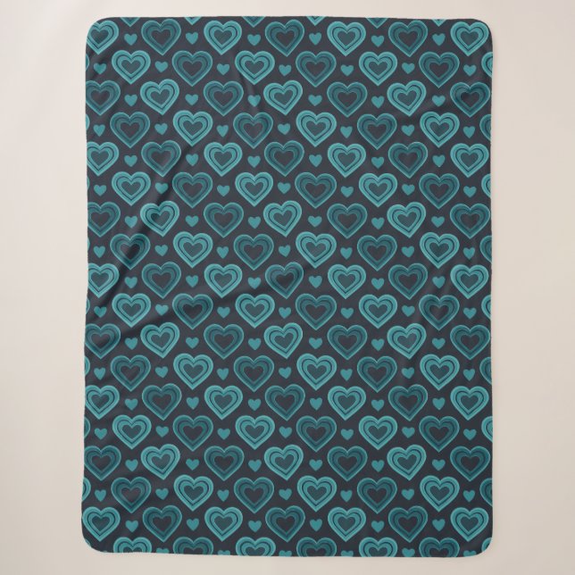 Teal Hearts Sherpa Blanket (Front)