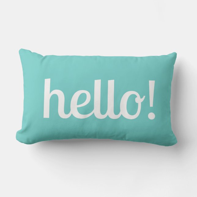 Teal Hello and Striped Throw Pillow (Front)