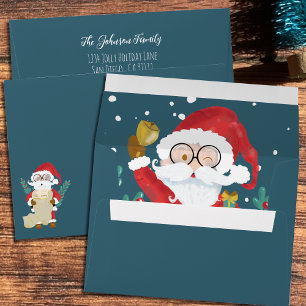 Teal Holiday Envelope with Cute Santa