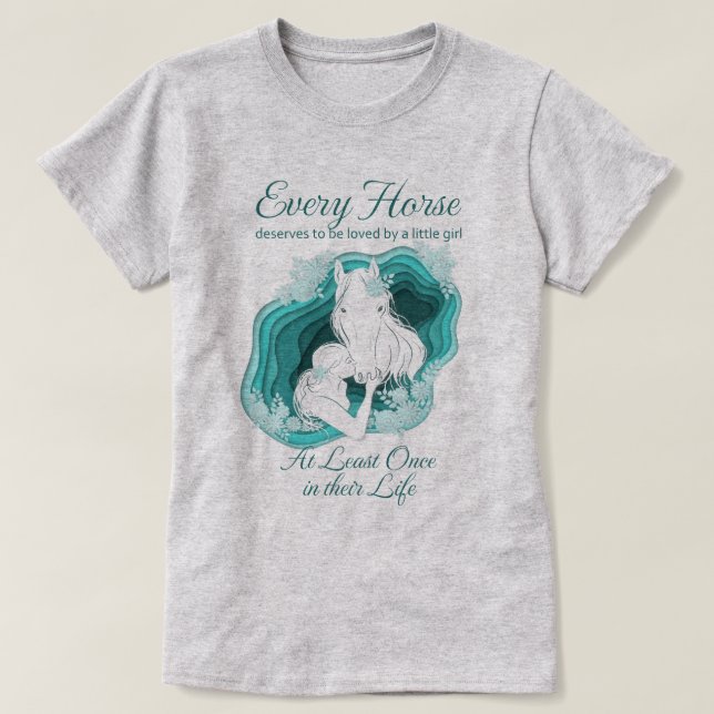 Teal Horse Lover - Little Girls and Horses T-Shirt (Design Front)