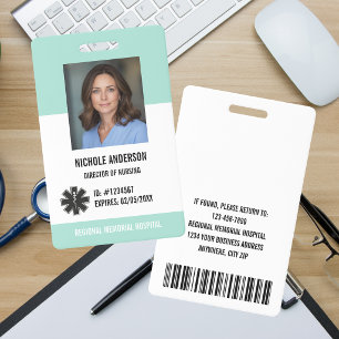 Teal Hospital Medical Employee Logo Photo Id Badge