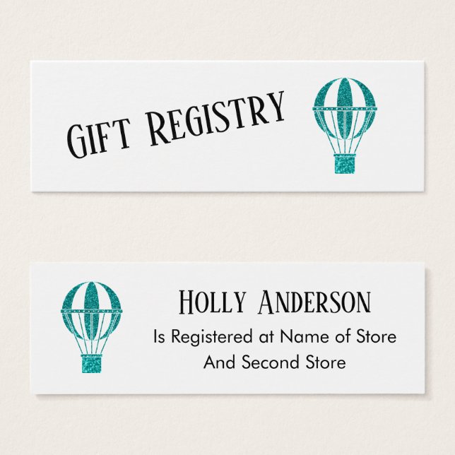 Teal Hot Air Balloon Simple Gift Registry Cards (Front & Back)