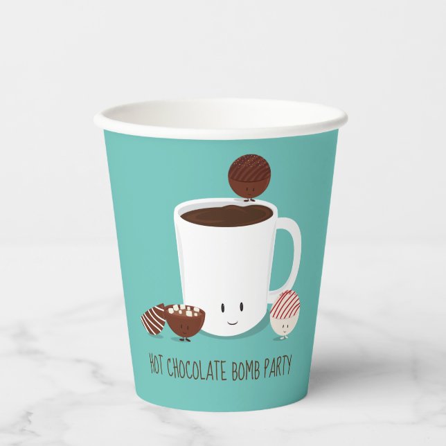 Teal Hot Chocolate Bomb Party Paper Cups (Front)