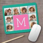 Teal & Hot Pink Instagram 8 Photo Collage Monogram Mouse Pad<br><div class="desc">Vibrant Turquoise Green and a Magenta Pink Background - You can use square or selfie photos for this design. Use eight square photos to create a unique and personal gift. Or you can keep the hipster puppy and make a trendy keepsake. If you need to adjust the pictures, click on...</div>