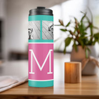 Teal & Hot Pink Instagram 8 Photo Collage Monogram