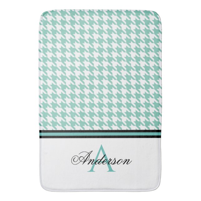 Teal Houndstooth Monogram   Bath Mat (Front Vertical)