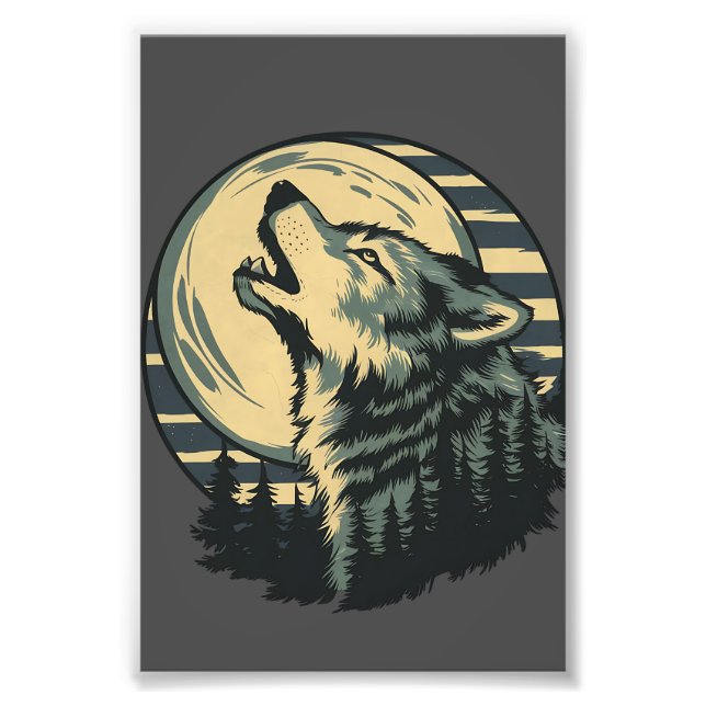 Teal Howling Wolf Moon Art Photo Print (Front)