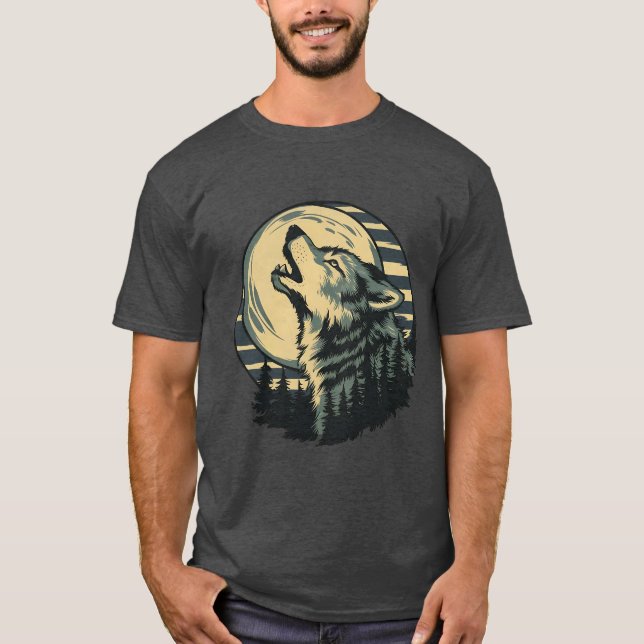 Teal Howling Wolf Moon Art T-Shirt (Front)