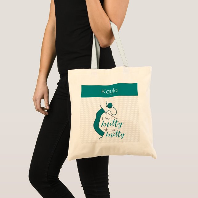 Teal I Feel Knitty, Oh So Knitty Tote Bag (Front (Product))