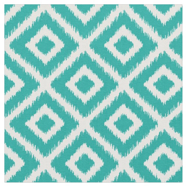 Teal Ikat Diamonds Fabric (Close Up)