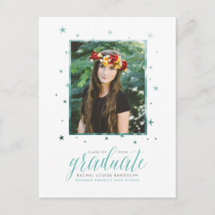 Teal In the Stars Photo Graduation Postcard