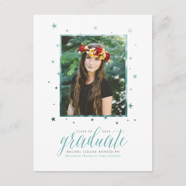 Teal In the Stars Photo Graduation Postcard (Front)