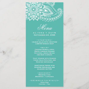 Teal Indian Paisley Dinner Menu Card