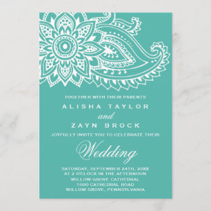 Teal Indian Paisley Wedding Invitation