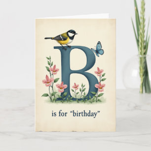 Teal Initial Birthday Bird Card