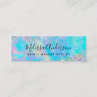Teal Iridescent Holographic Glitter Mini Business Card