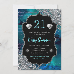 Teal Iridescent Mermaid Letters 21st Birthday Invitation