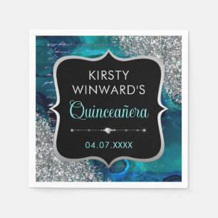 Teal Iridescent Mermaid Letters Quinceanera Napkin